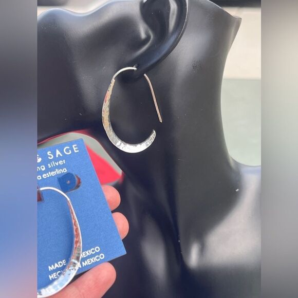 Seed & Sage Hammered Sterling Silver Crescent Hoop Earrings - Made in Mexico - Picture 5 of 8